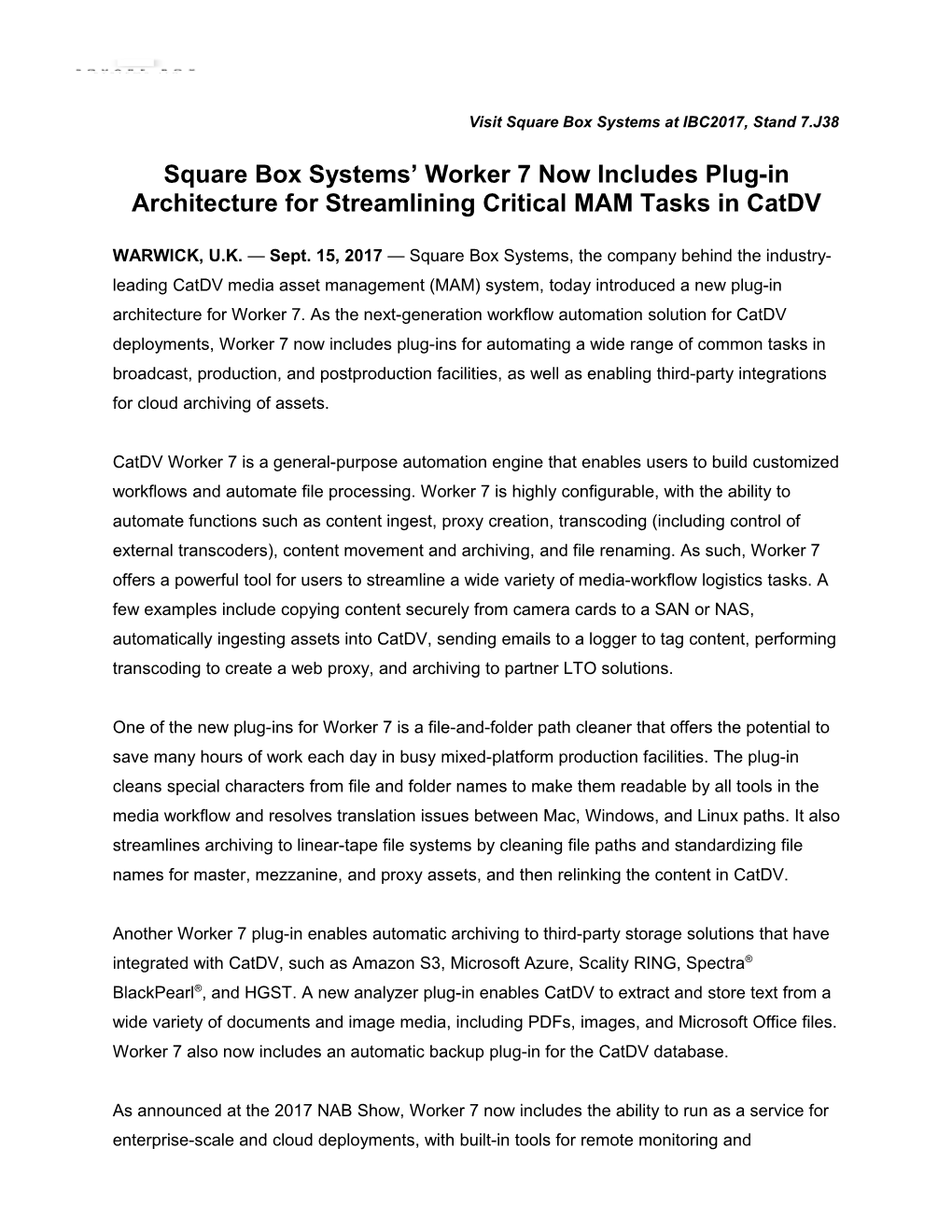 Square Box Systems Press Release