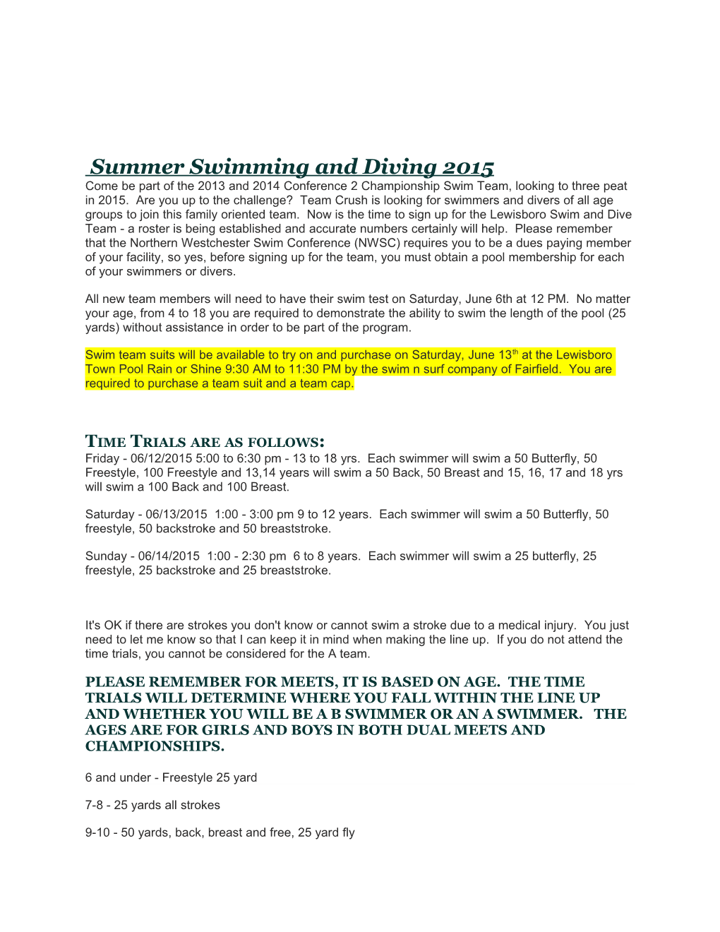Summer Swimming and Diving 2015