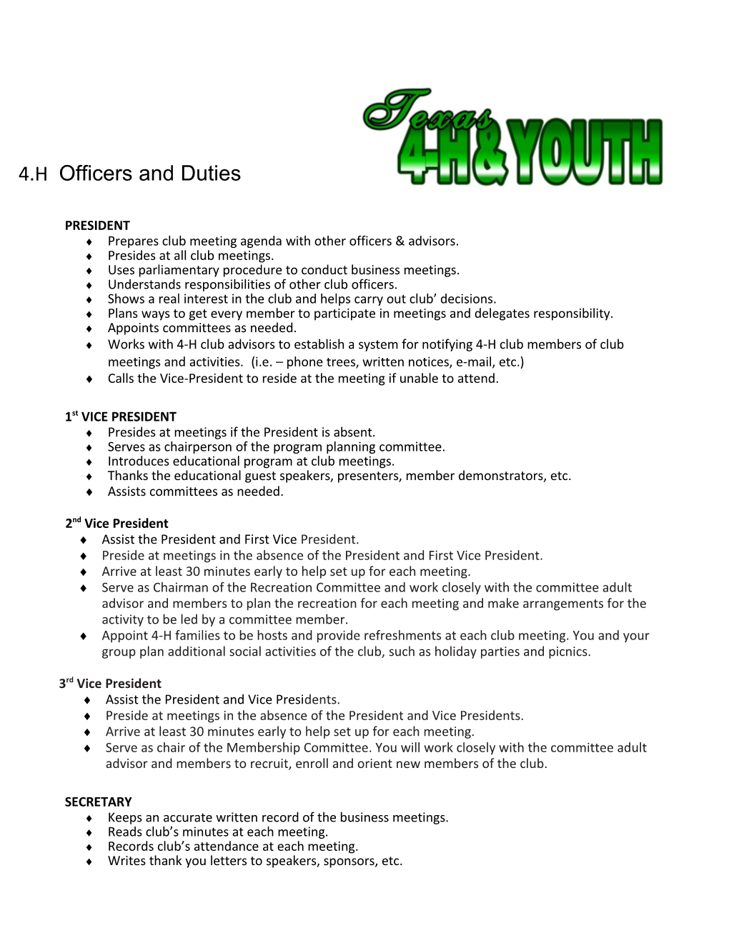 4-H Officer and Duties