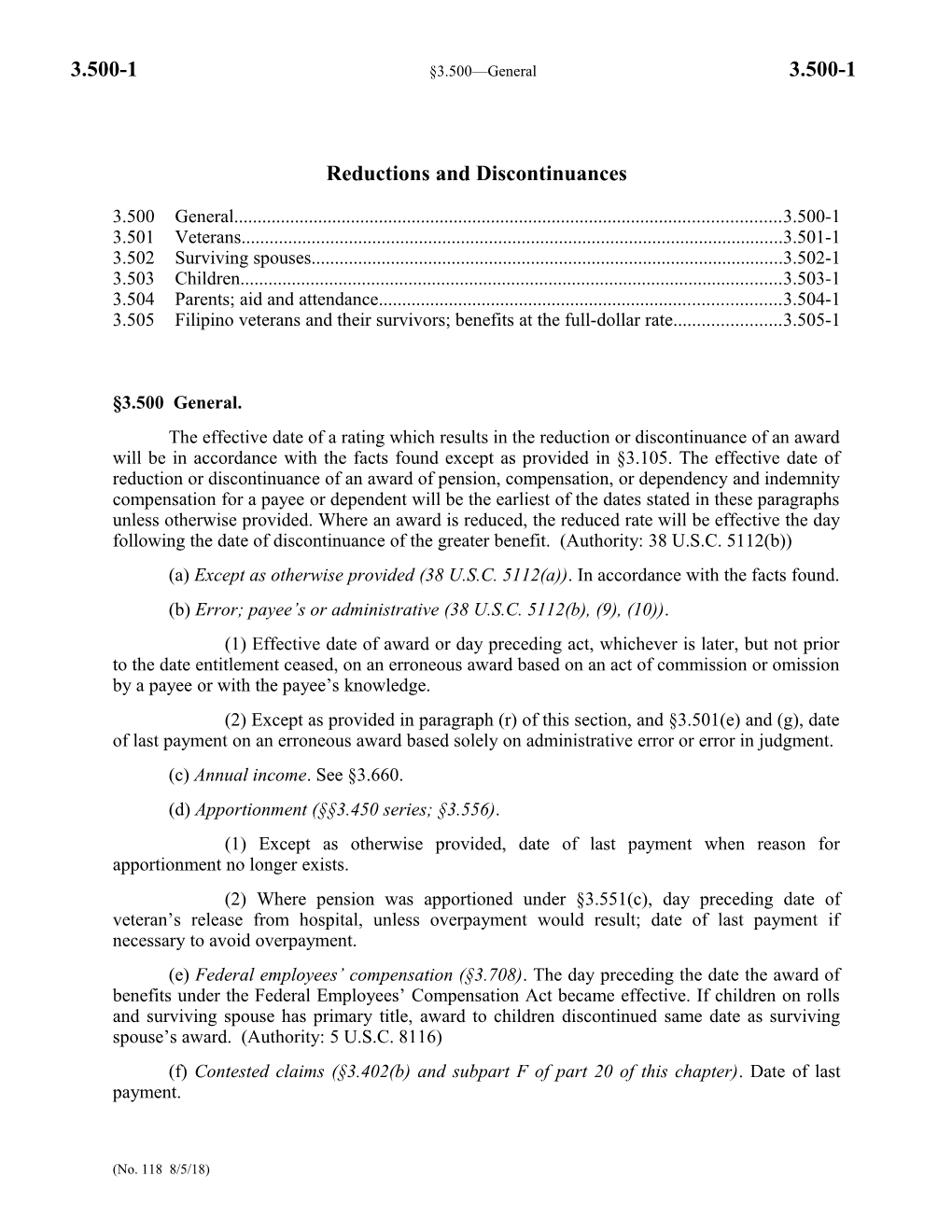 Reductions and Discontinuances