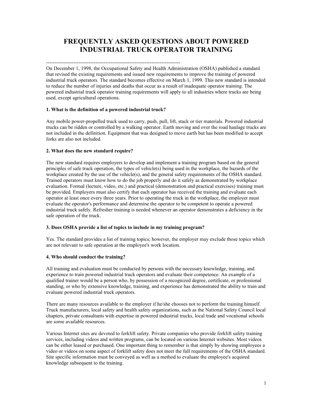 Frequently Asked Questions About Powered Lift Truck Operator Training