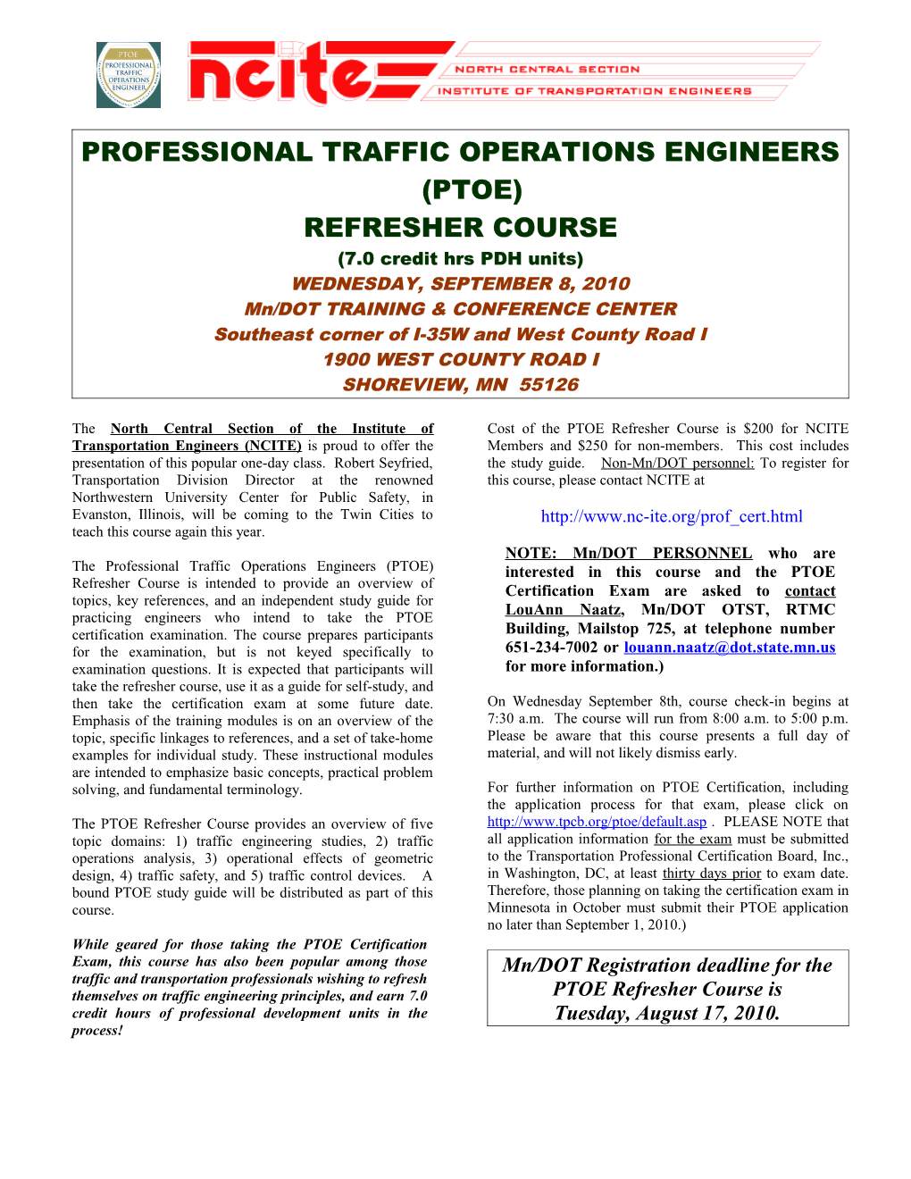 Professional Traffic Operations Engineers (Ptoe)