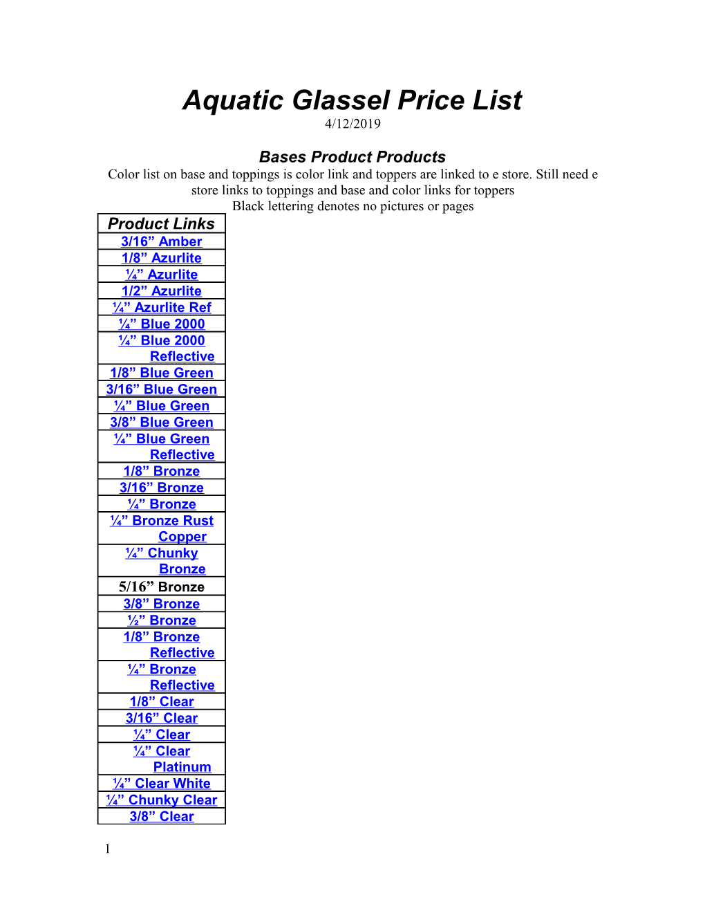 Aquatic Glassel Price List