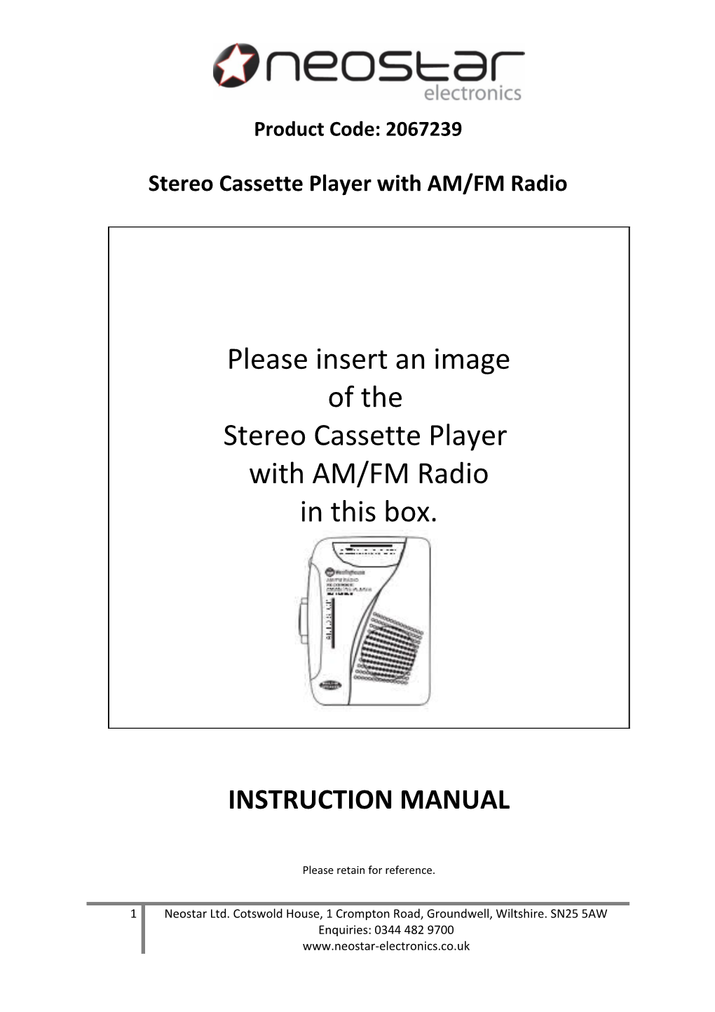 Stereo Cassette Player with AM/FM Radio