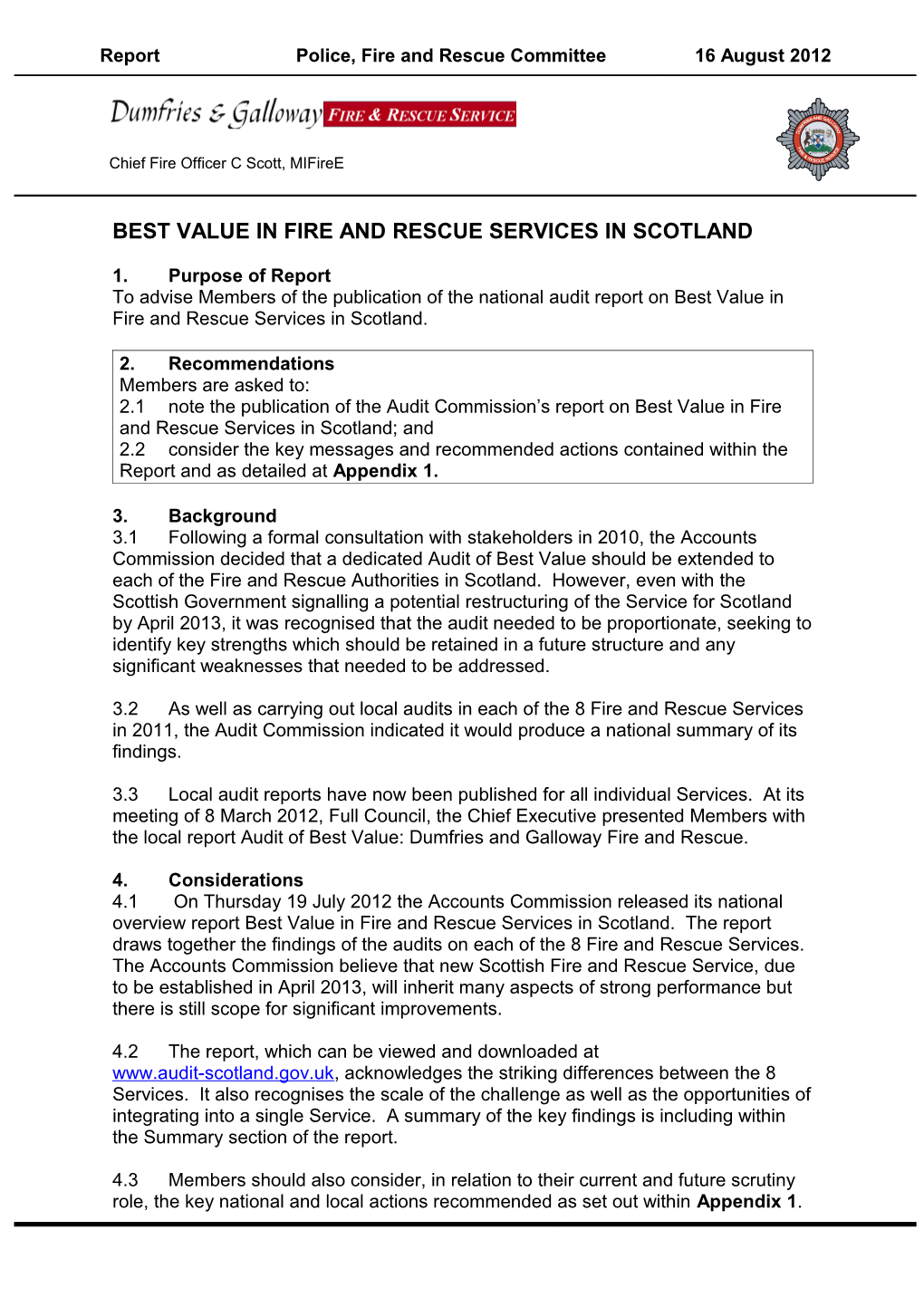 Best Value in Fire and Rescue Services in Scotland