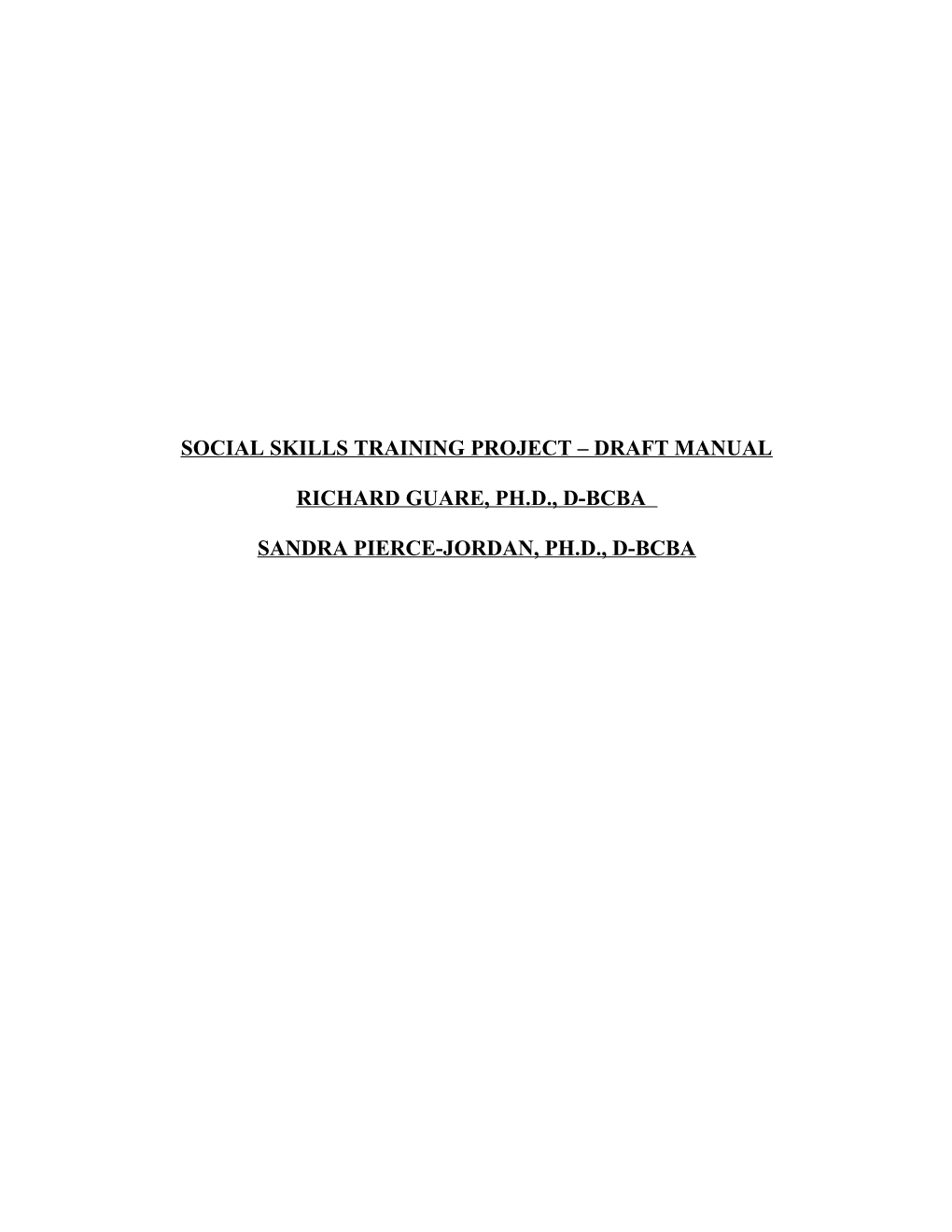 Social SKILLS TRAINING PROJECT DRAFT Manual