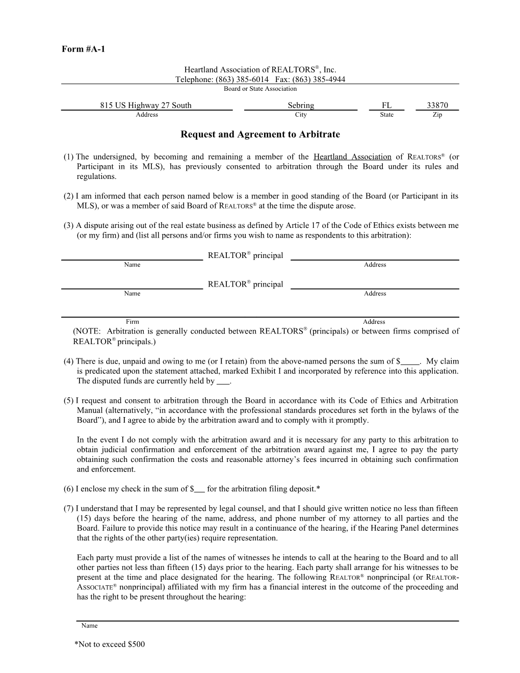 Request and Agreement to Arbitrate