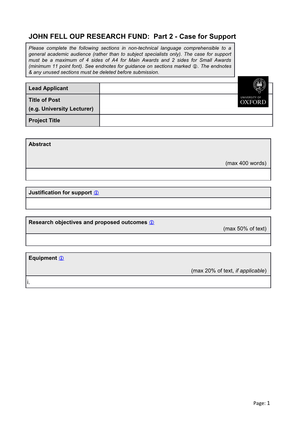 Part 2 - Case for Support: Guidance Notes