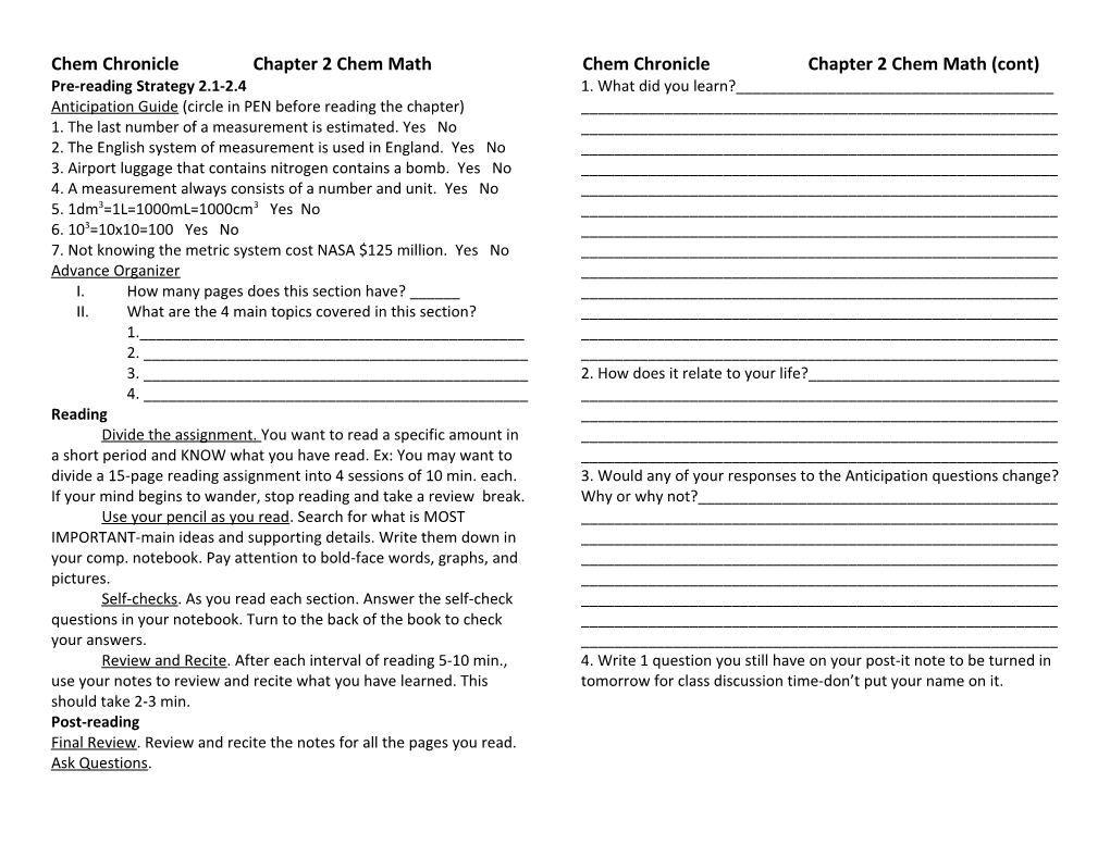 Chem Chronicle Chapter 2 Chem Math Chem Chronicle Chapter 2 Chem Math (Cont)