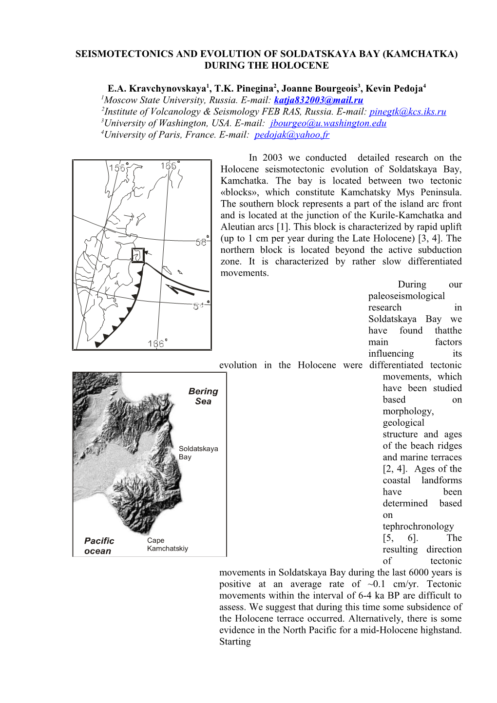 Seismotectonics and Evolution of Soldatskaya Bay (Kamchatka) During the Holocene