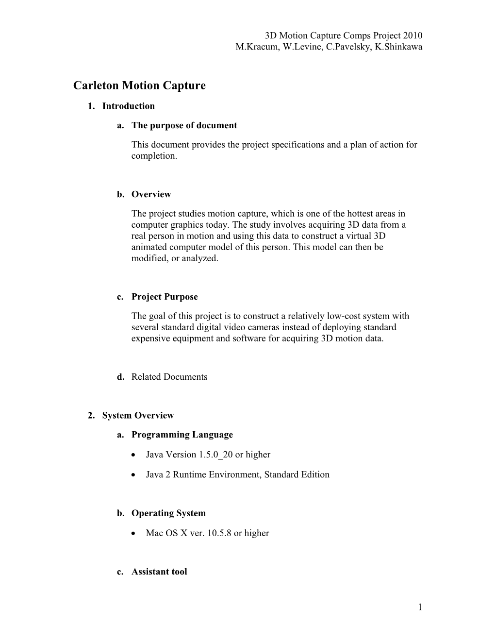 3D Motion Capture Comps Project 2010