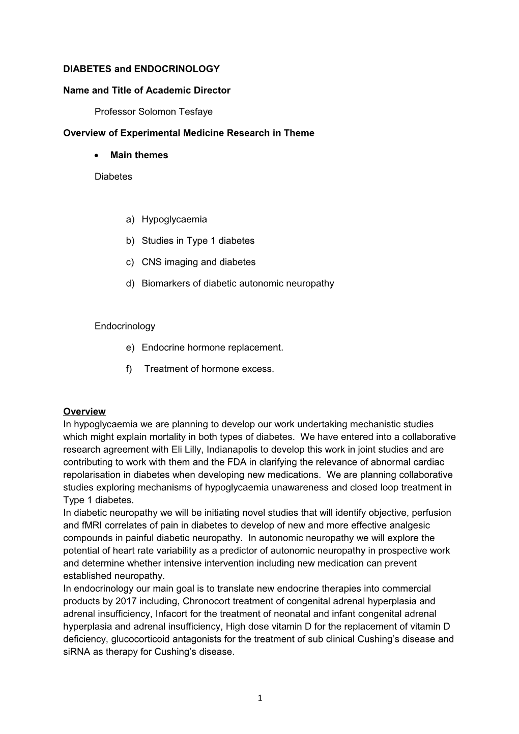 NIHR Experimental Medicine Proposal Theme Diabetic Neuropathy