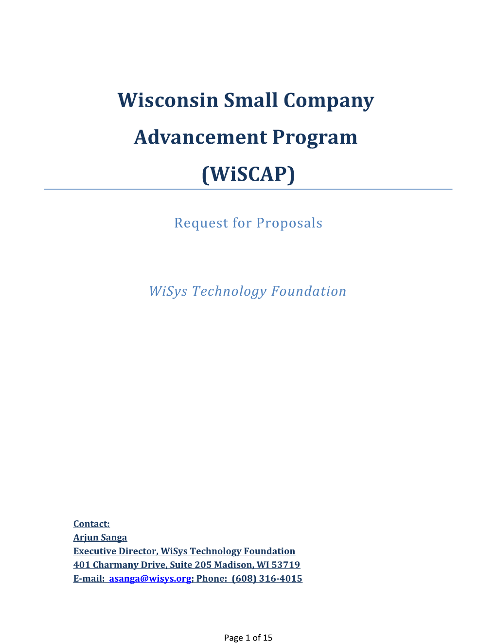 Wisconsin Small Company Advancement Program (Wiscap)