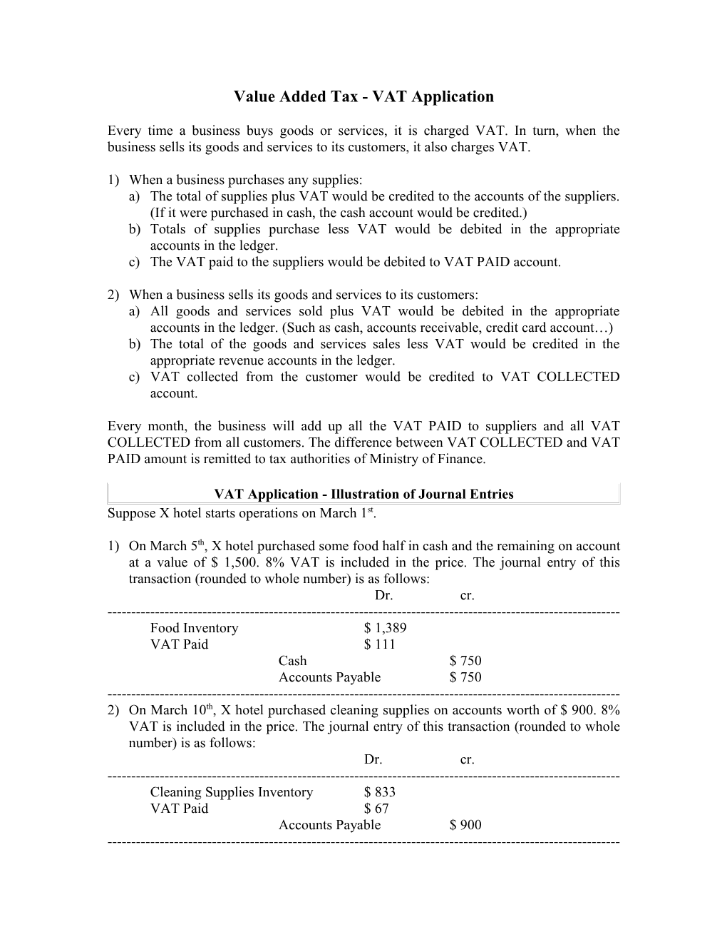 Value Added Tax - VAT Application