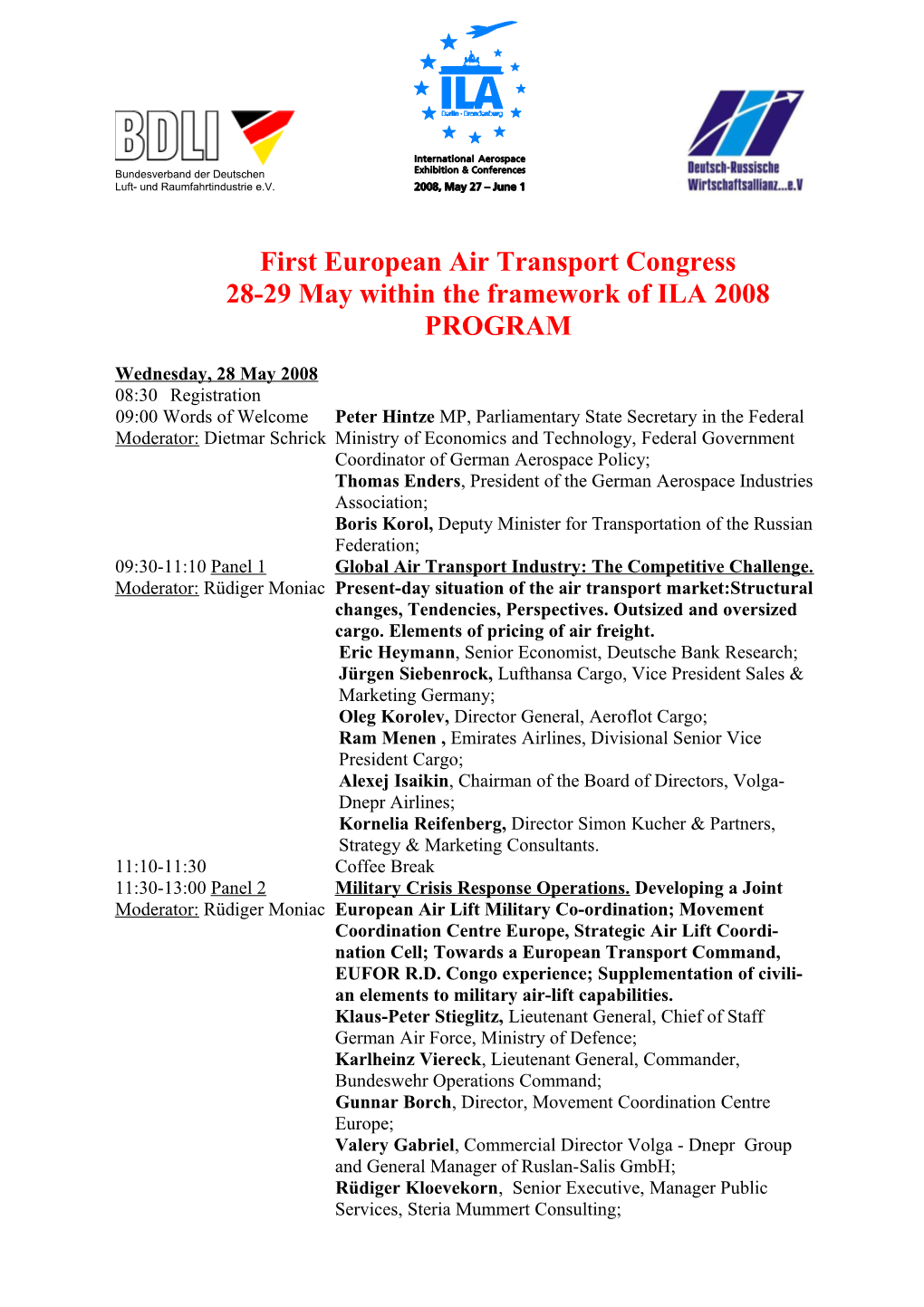 First European Air Transport Congress