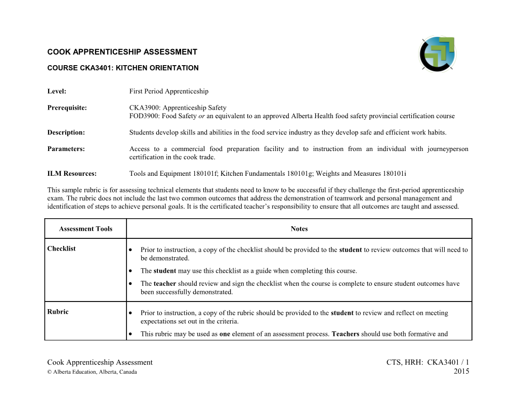 Course Cka3401: Kitchen Orientation