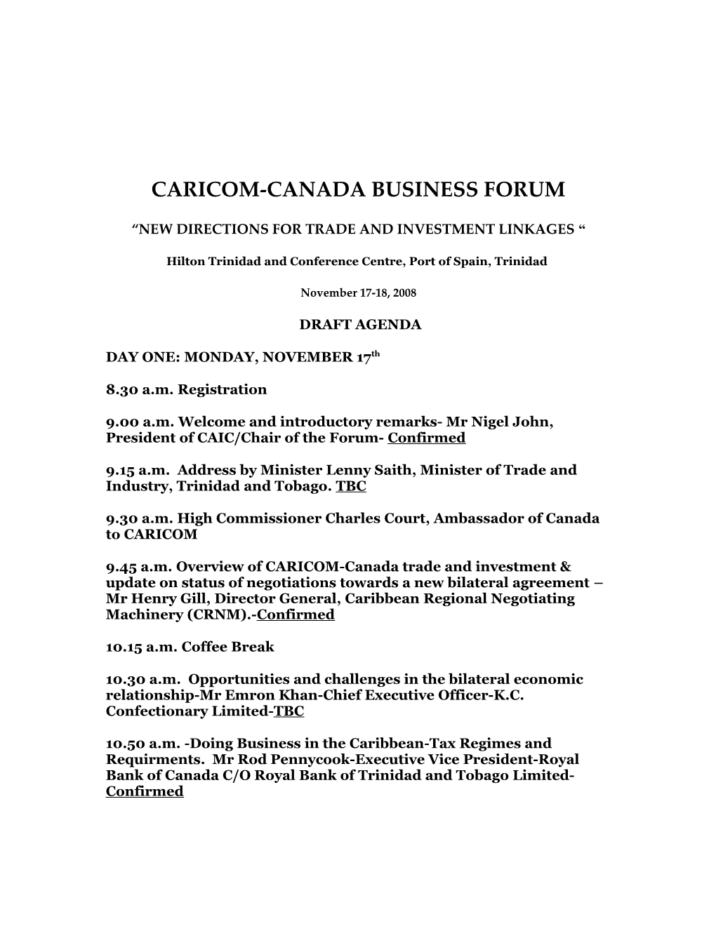 Caricom-Canada Business Forum