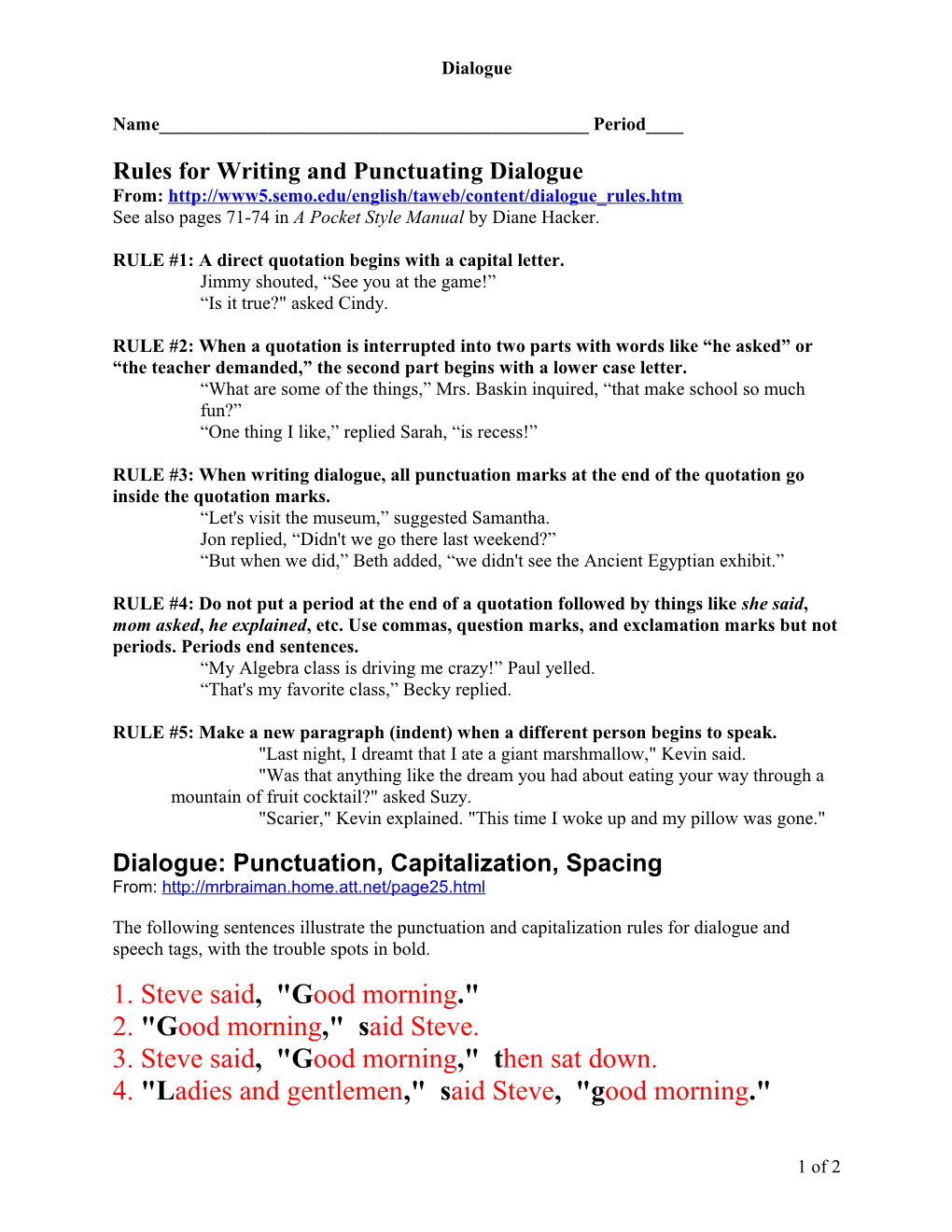 Rules for Writing and Punctuating Dialogue