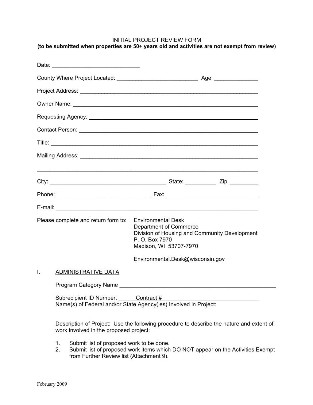 Initial Project Review Form