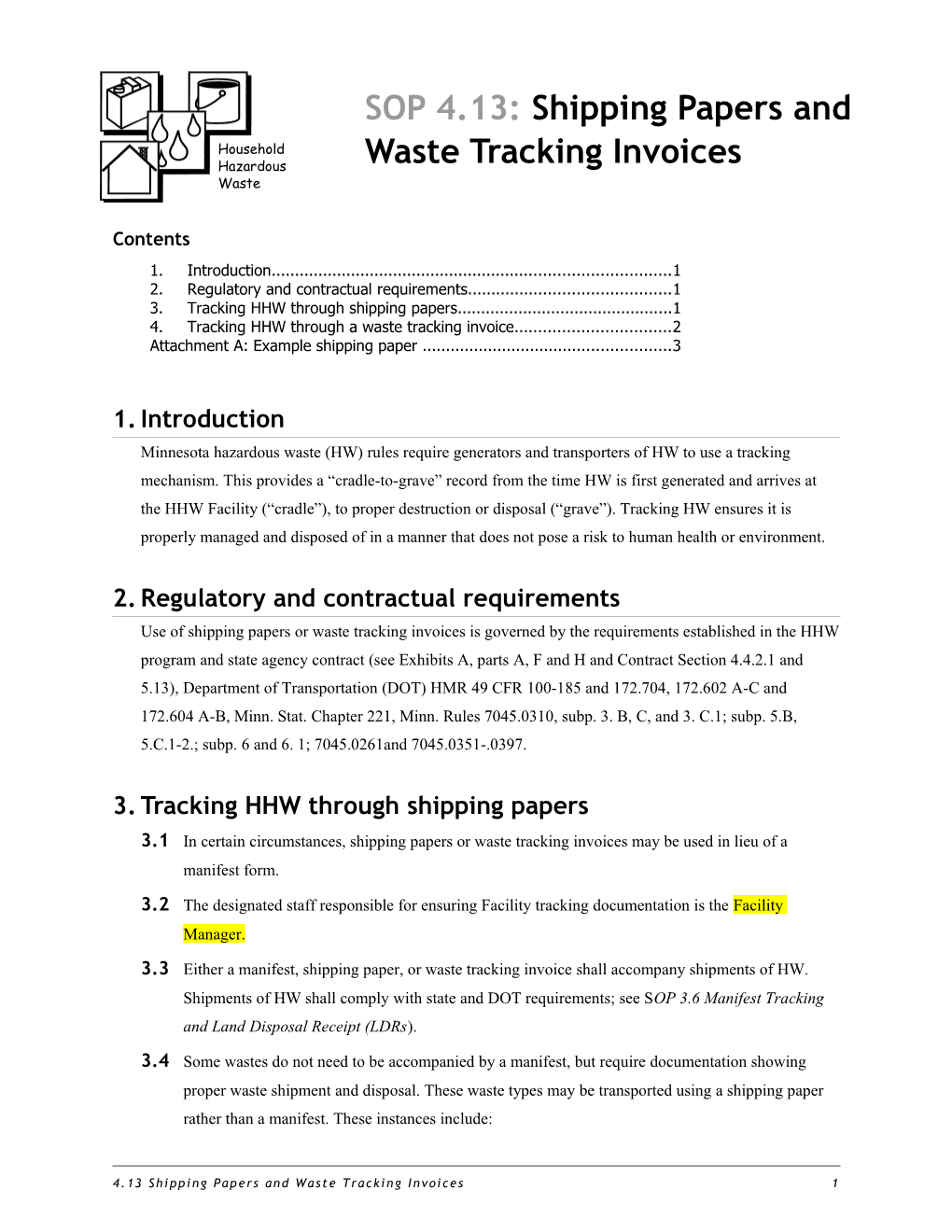 SOP 4.13 Shipping Papers and Waste Tracking Invoices