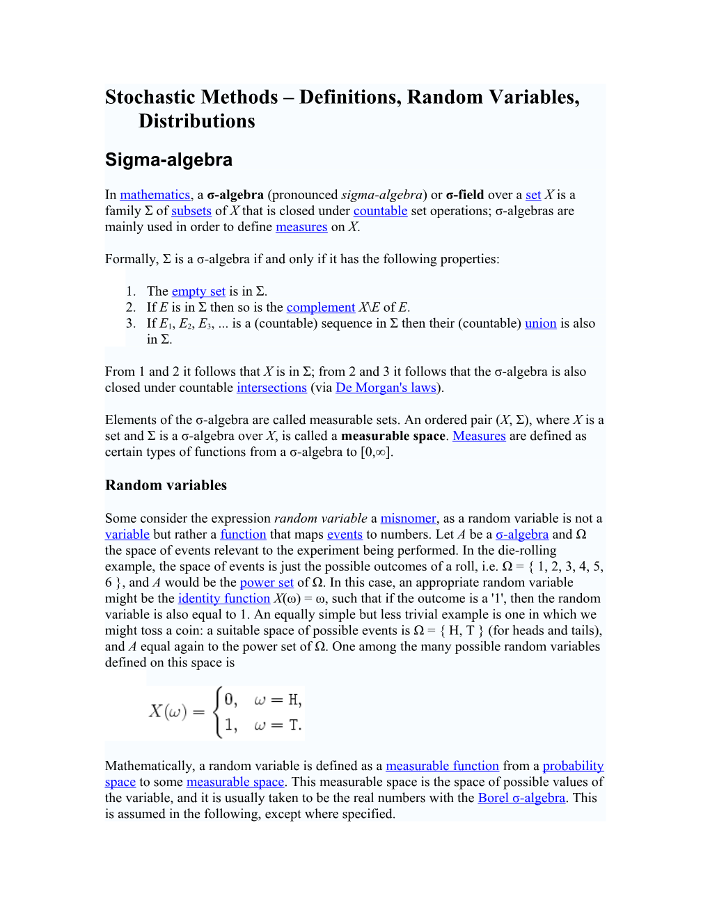 Stochastic Methods Definitions, Random Variables, Distributions