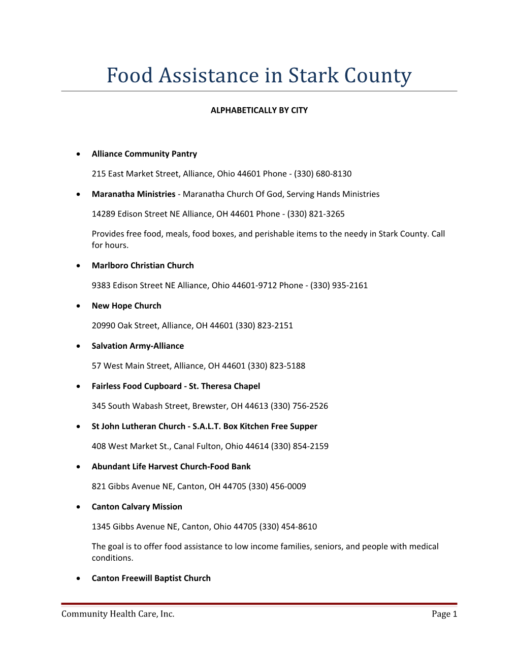 Food Assistance in Stark County