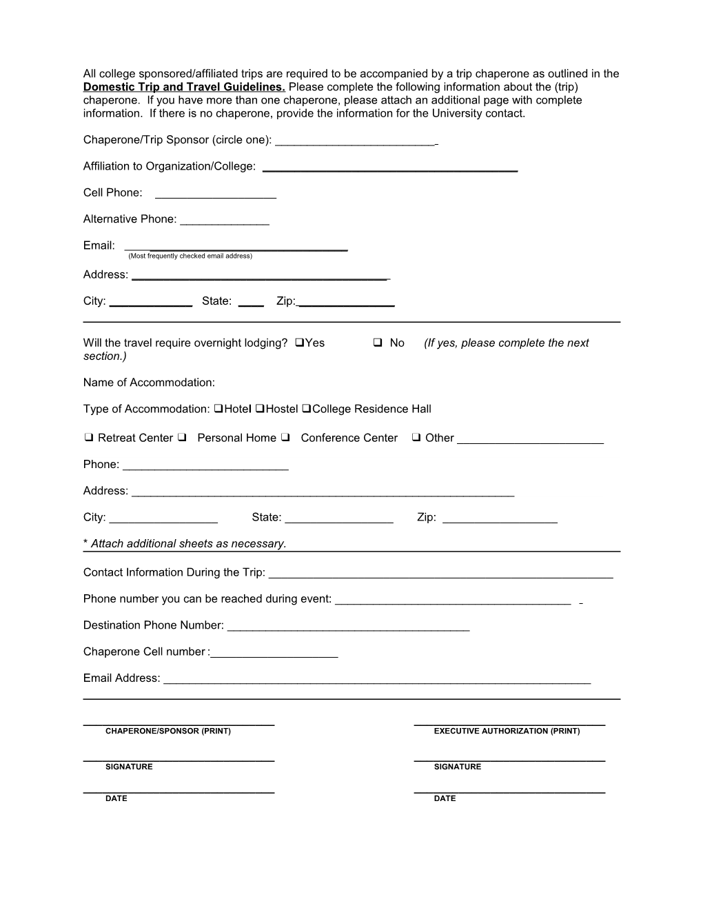 Travel Authorization Form for Off-Campus Student Travel