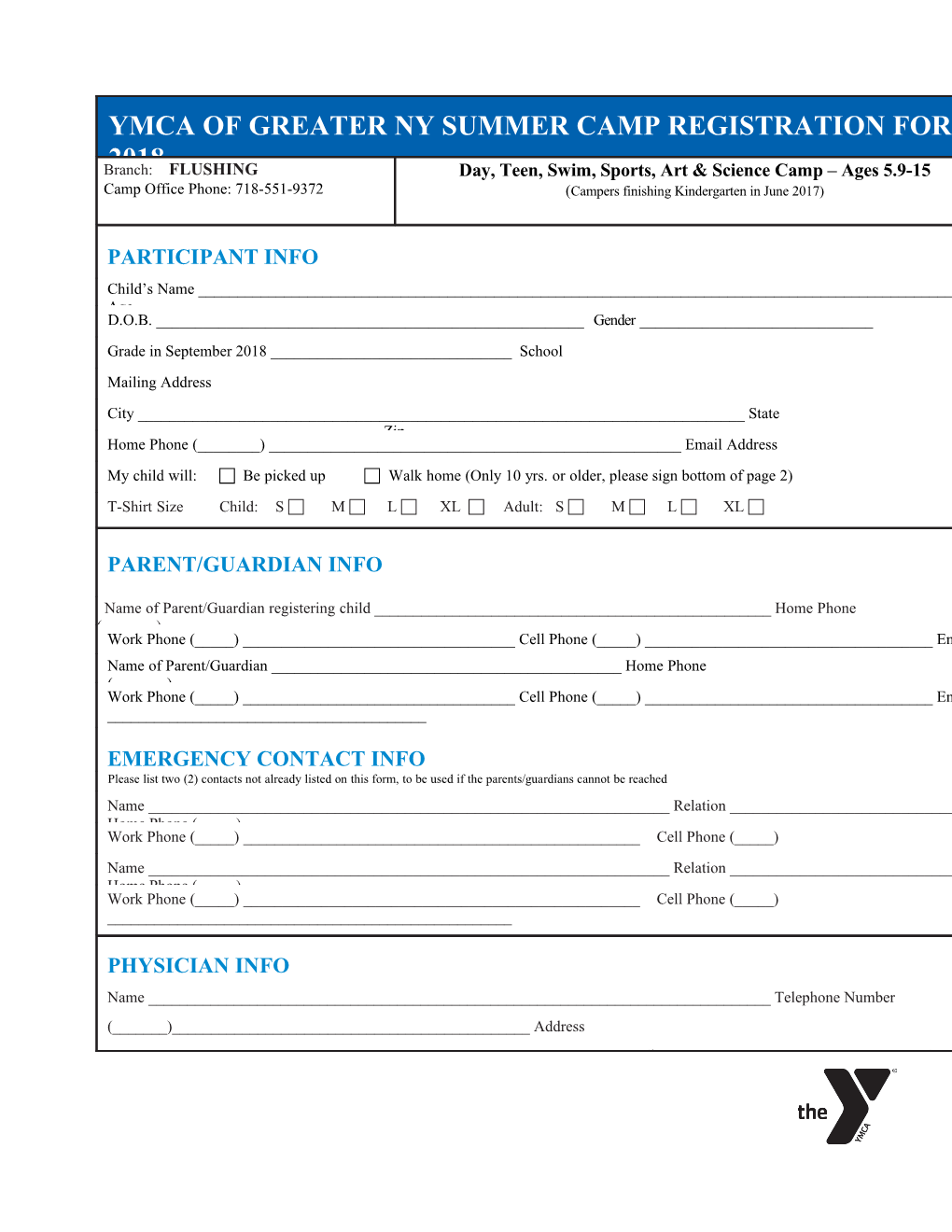 Ymca of Greater Ny Summer Camp Registration Form 2018