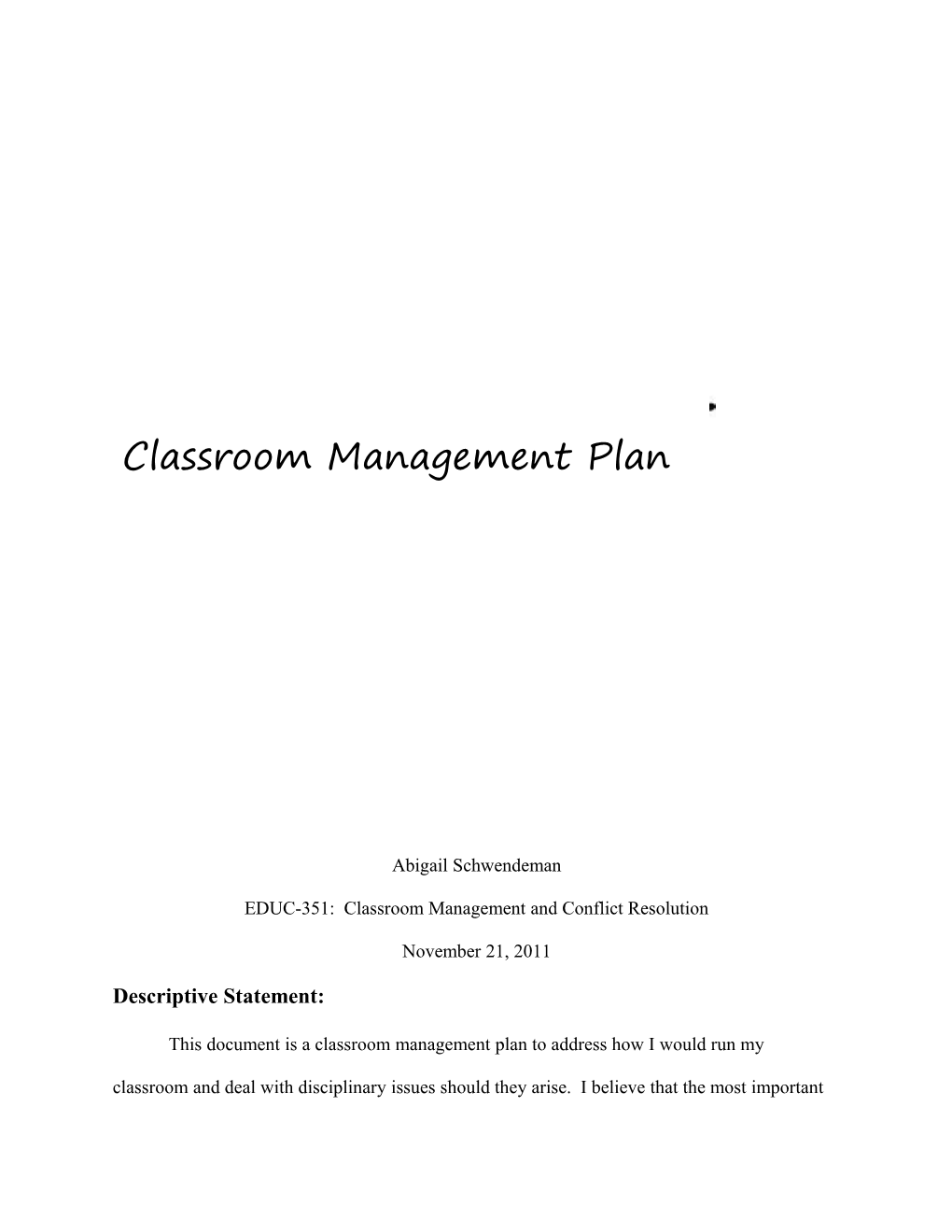 Classroom Management Plan 1