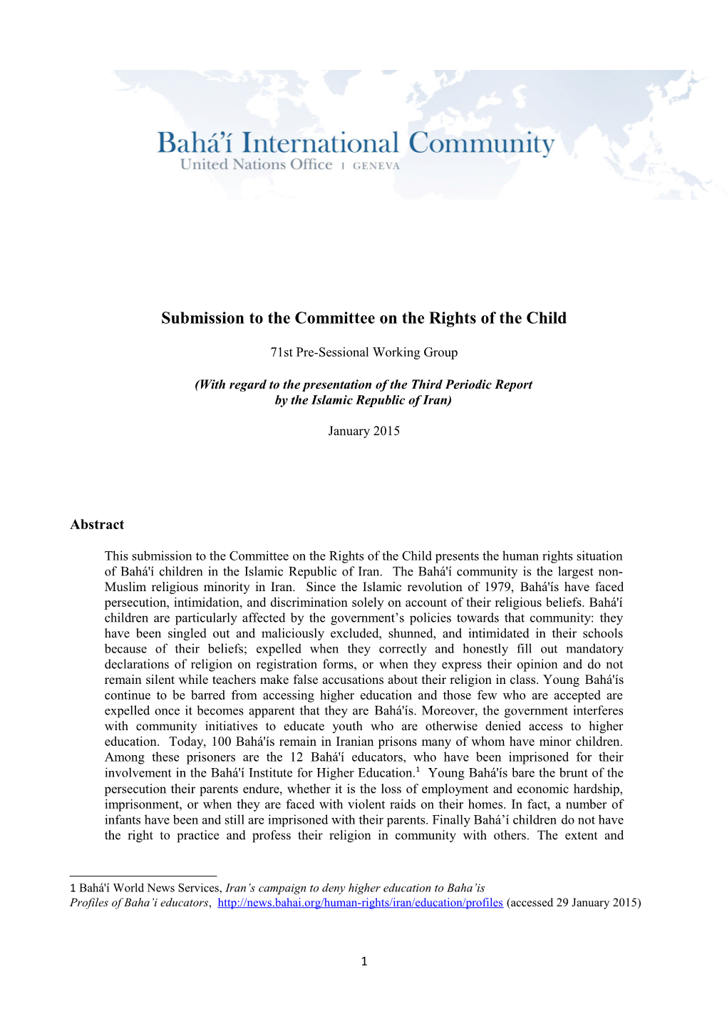 Submission to the Committee on the Rights of the Child