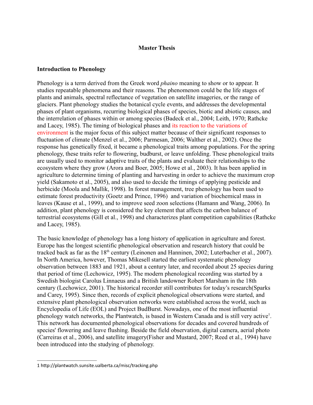 Introduction to Phenology