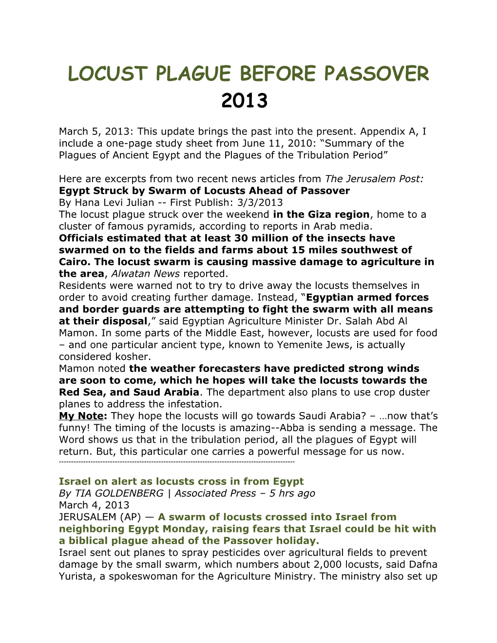 Locust Plague Before Passover2013