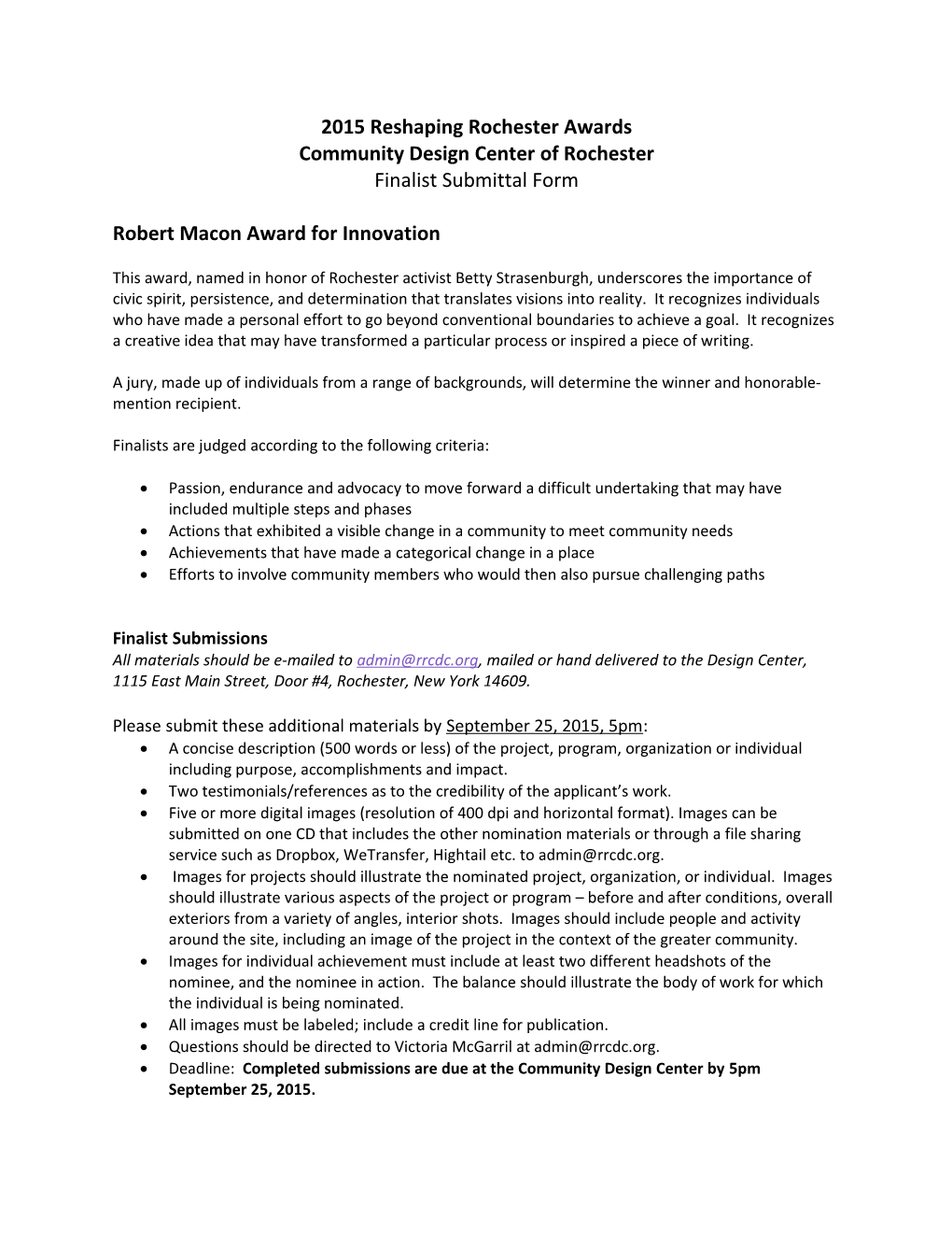 2015 Reshaping Rochester Awards Community Design Center of Rochester