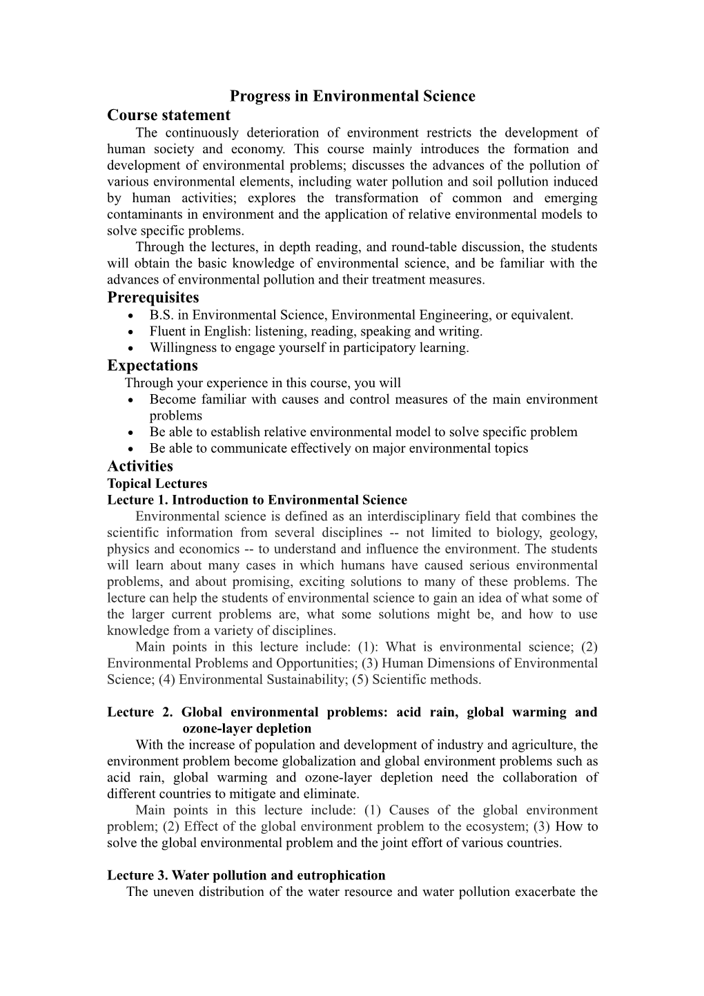 Fundamentals and Advances in Environmental Science