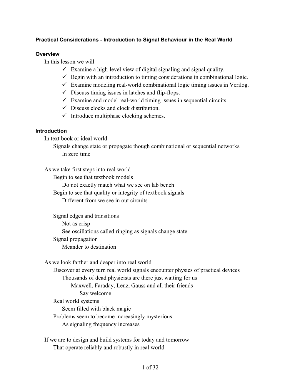 Practical Considerations - Introduction to Signal Behaviour in the Real World