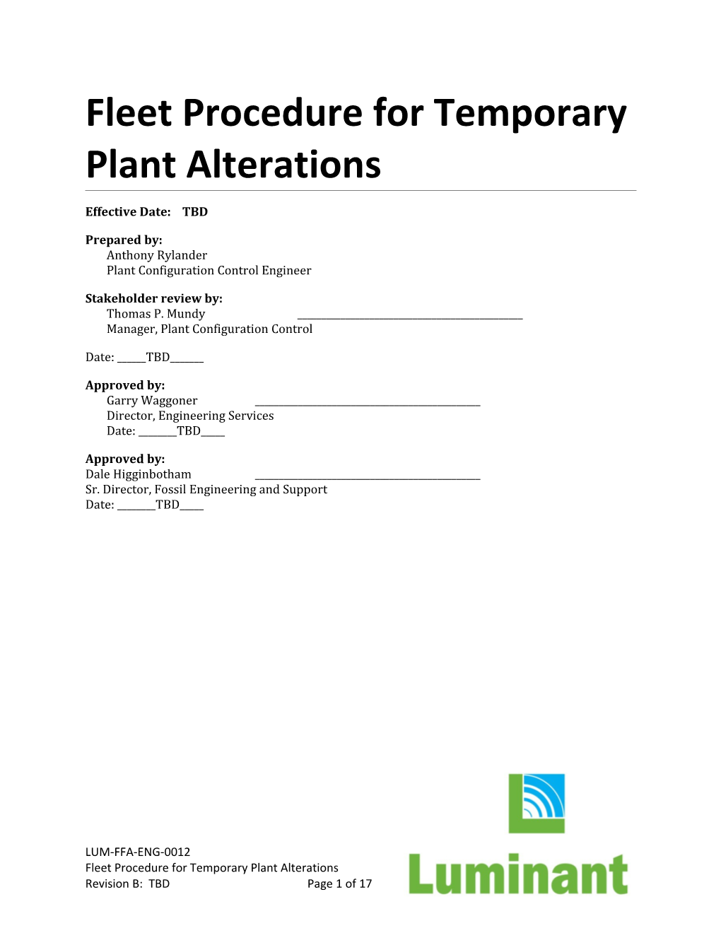 Template for Technical Procedure