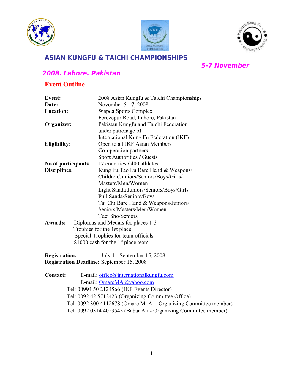 Event: 2008 Asian Kungfu & Taichi Championships