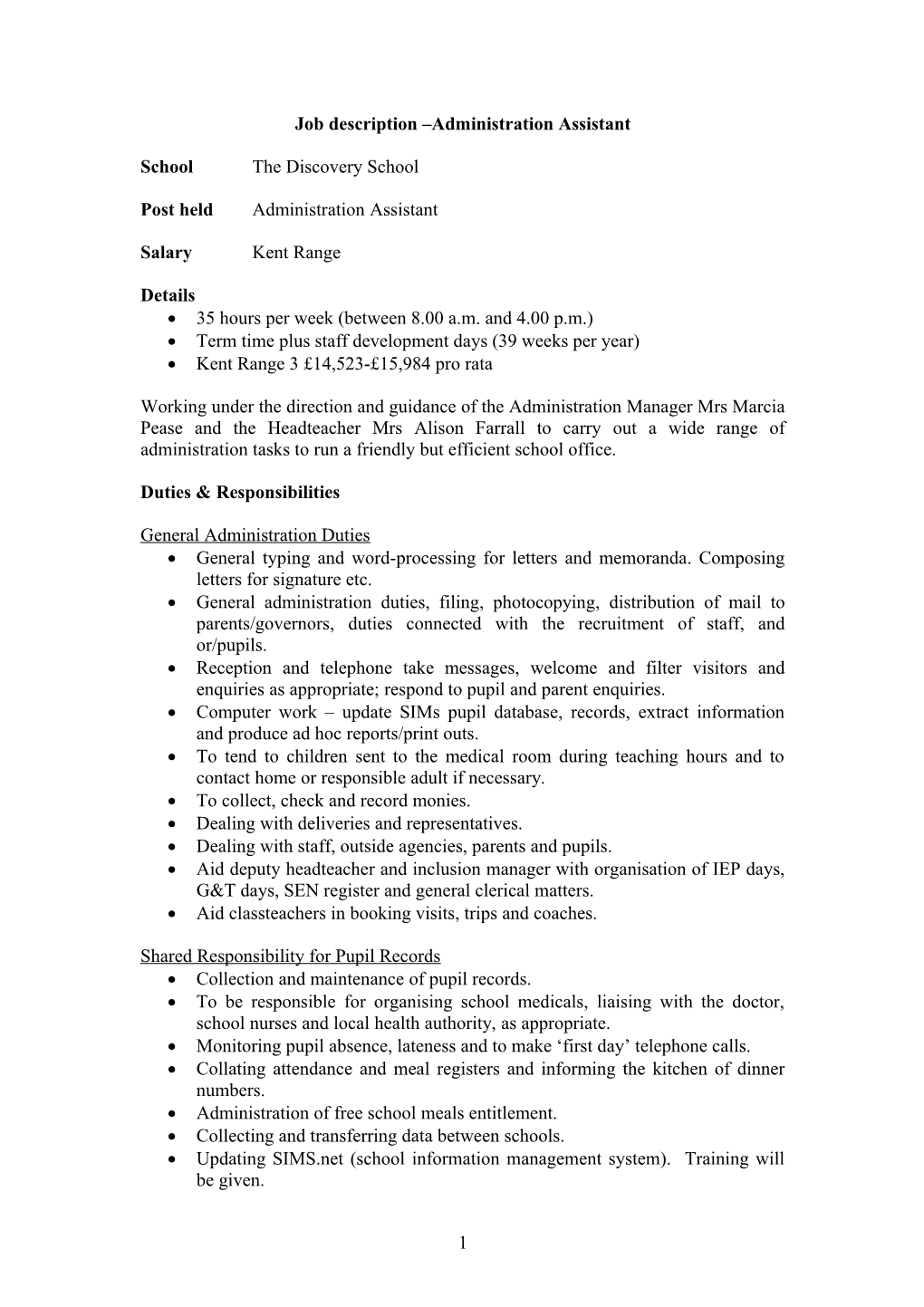 Job Description - Learning Support Assistant for Early Years