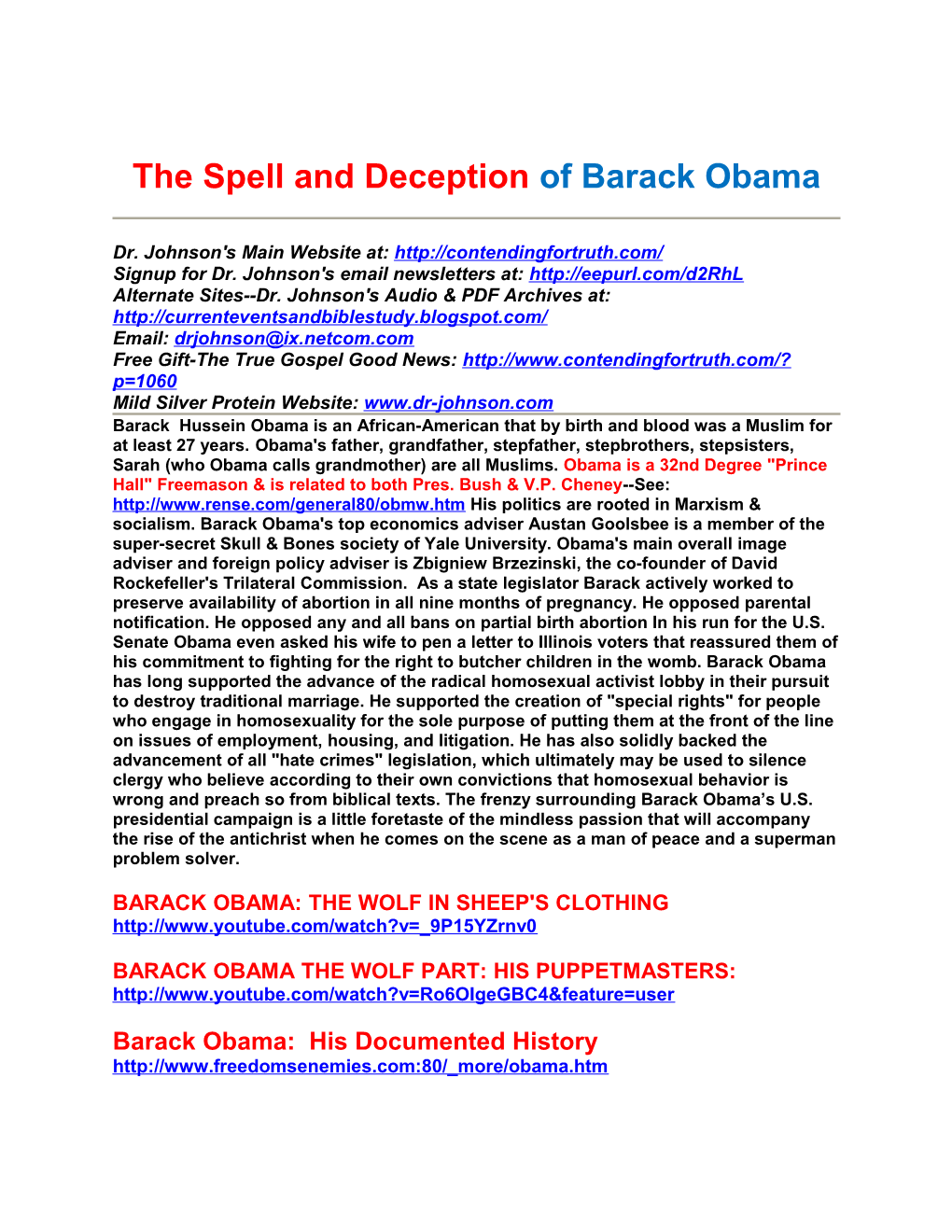 The Spell and Deception of Barack Obama