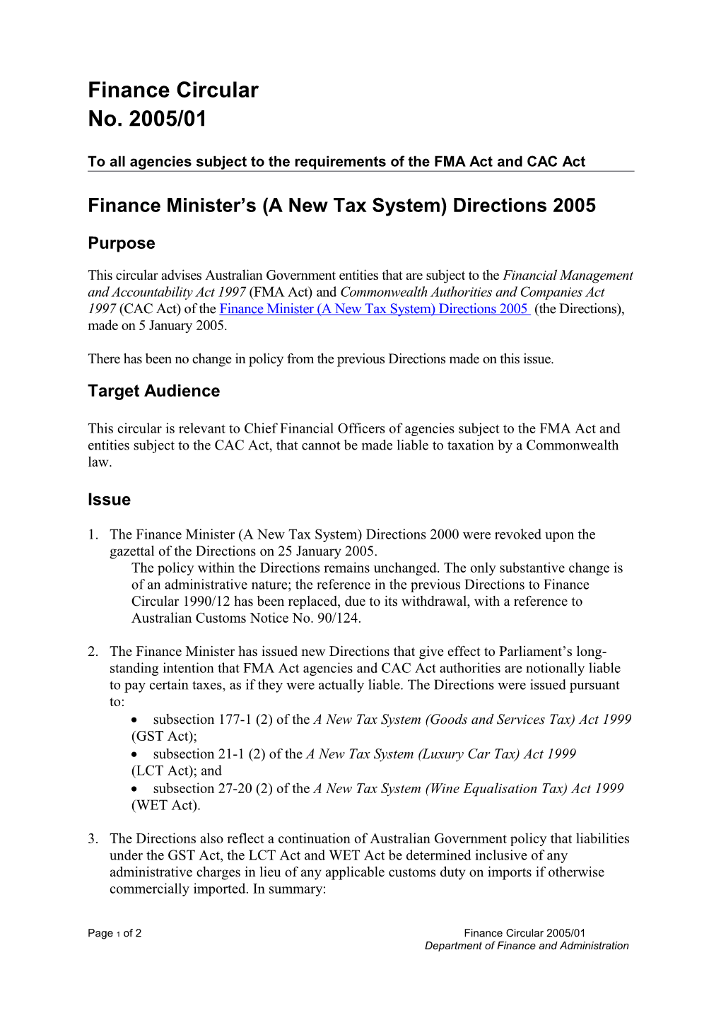 Finance Minister's (A New Tax System)