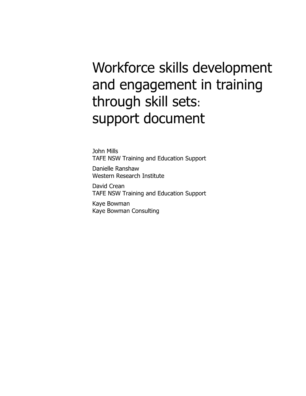John Mills TAFE NSW Training and Education Support