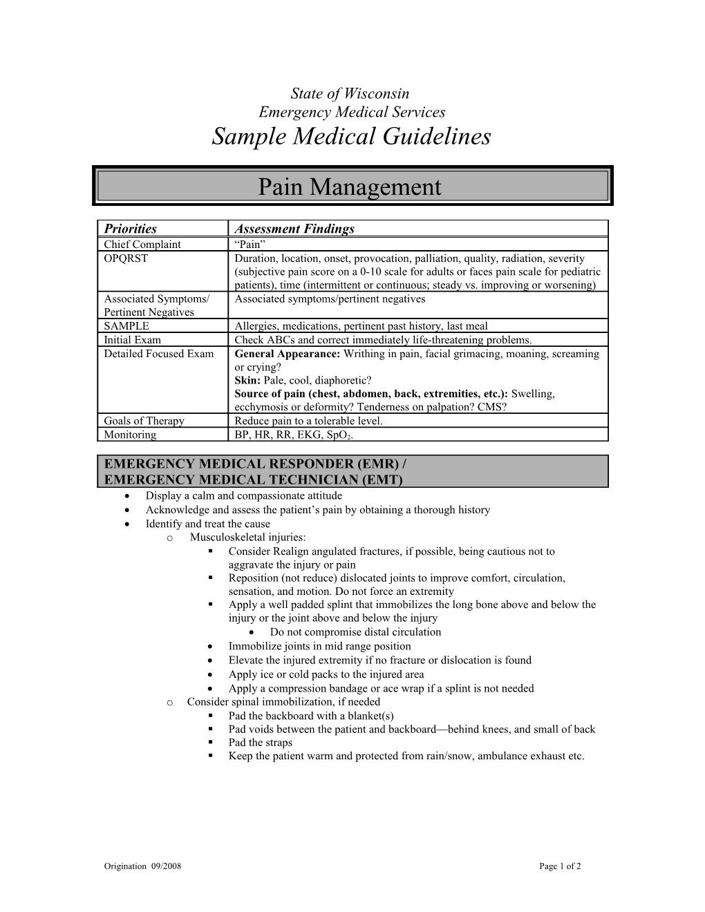 Pain Management Guideline