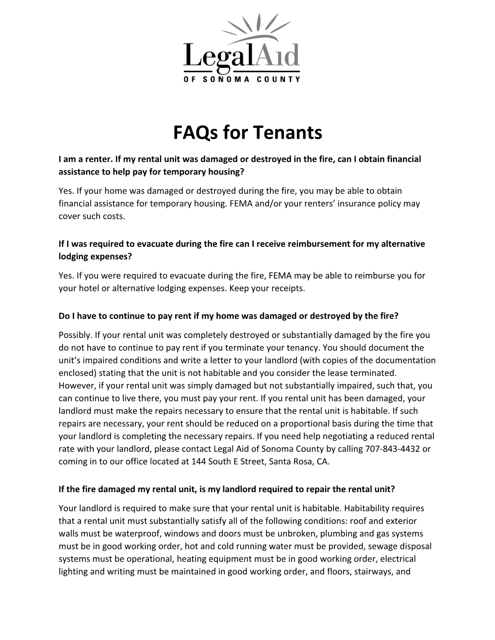 Faqs for Tenants