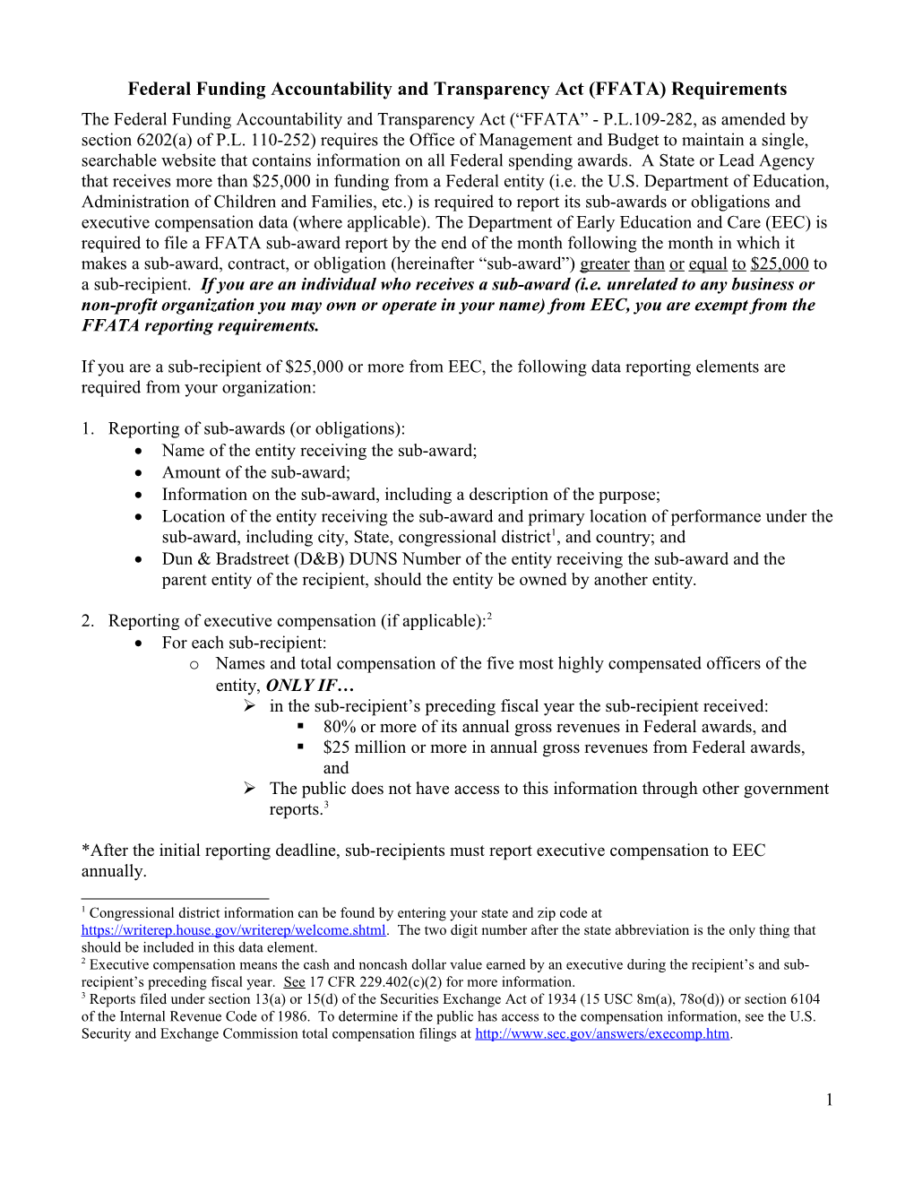 Federal Funding Accountability and Transparency Act (FFATA) Requirements