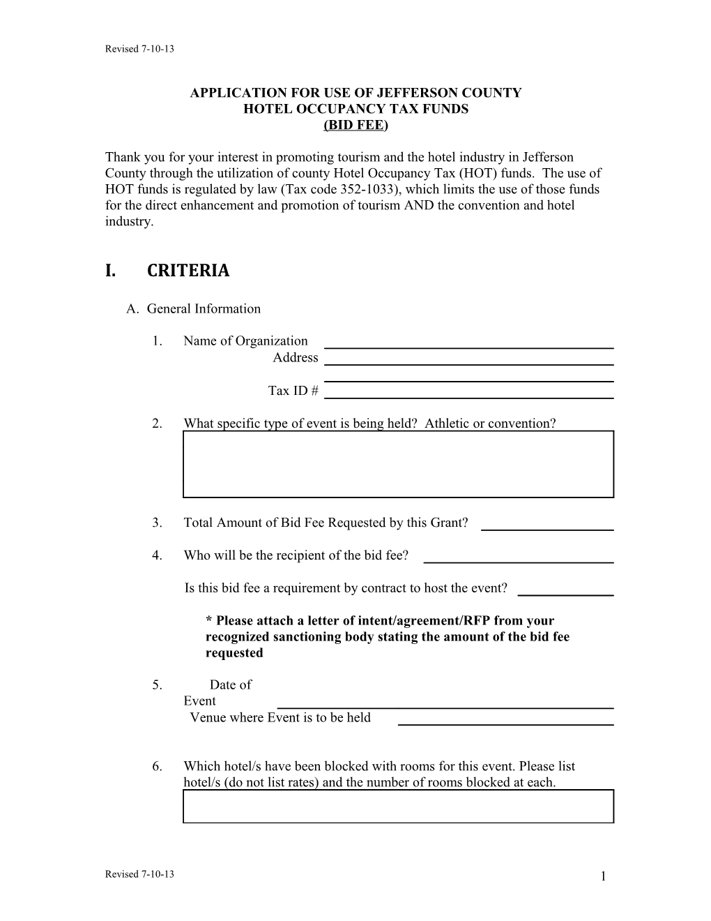 Application for Use of Jefferson County