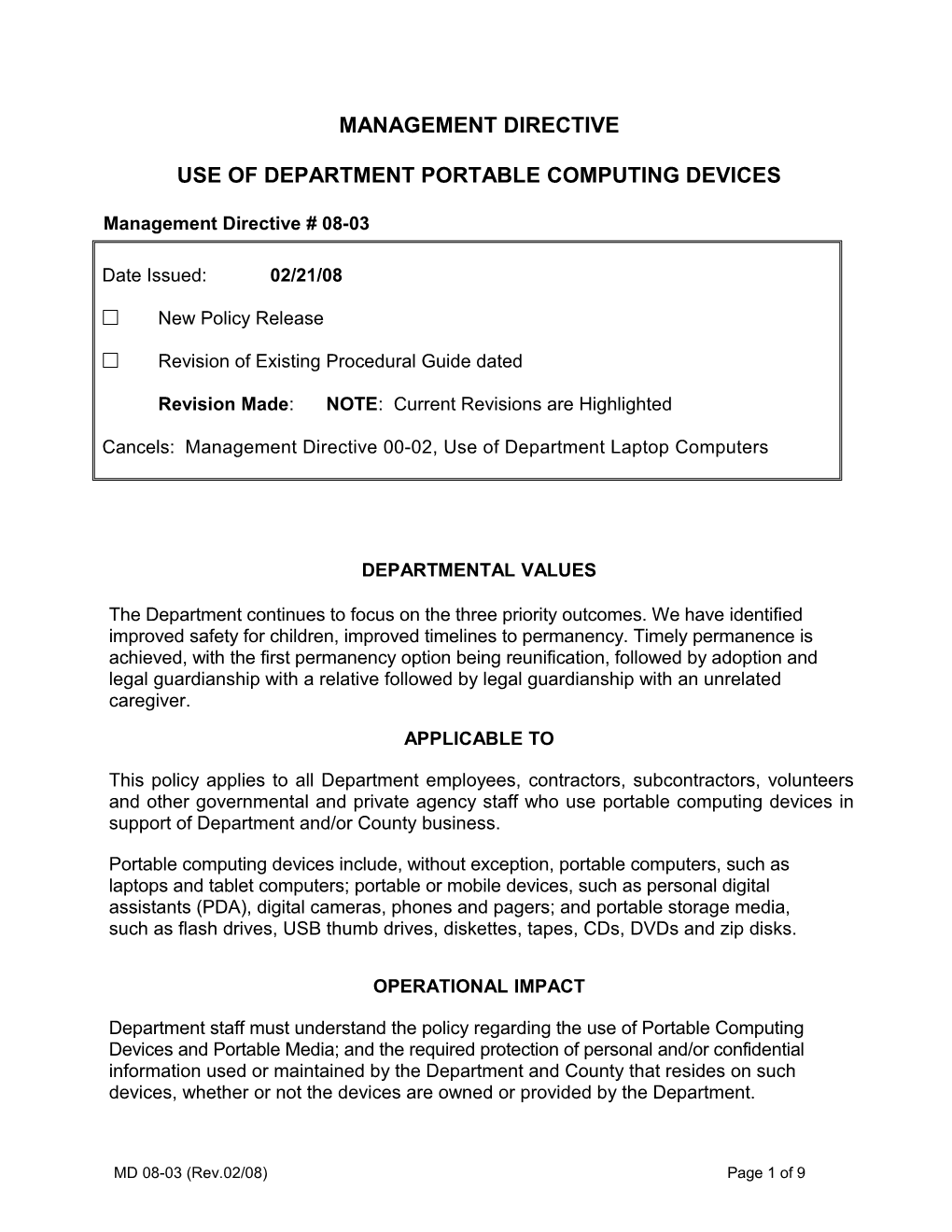 Management Directive Use of Department Portable Computing Devices