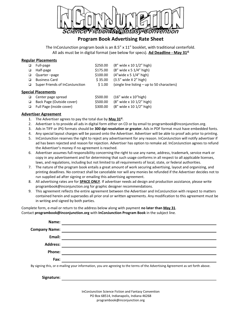 Inconjunction Program Book Ad Rates