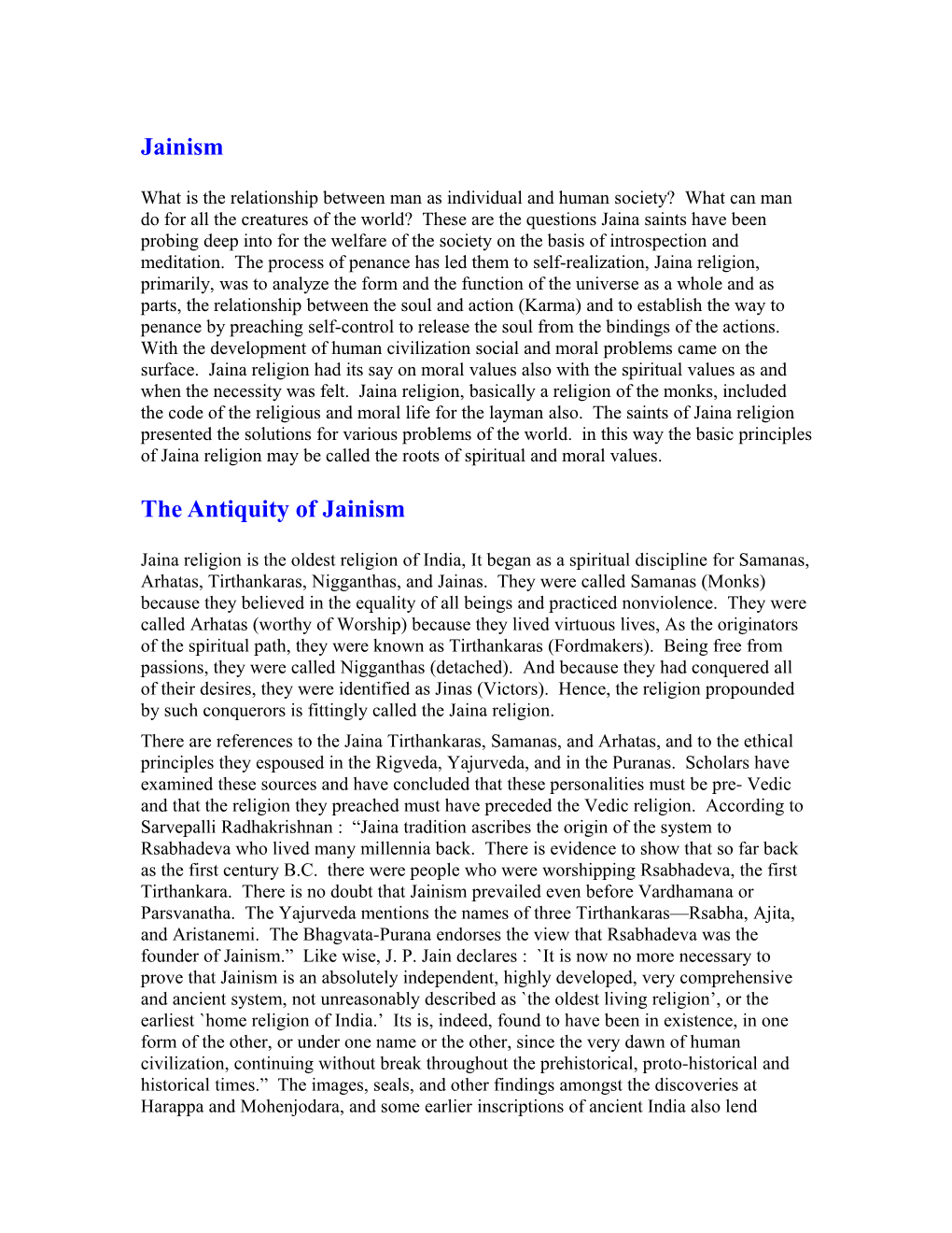 The Antiquity of Jainism