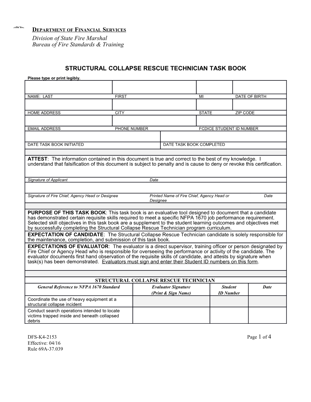 Structural Collapse Rescue Technician Task Book