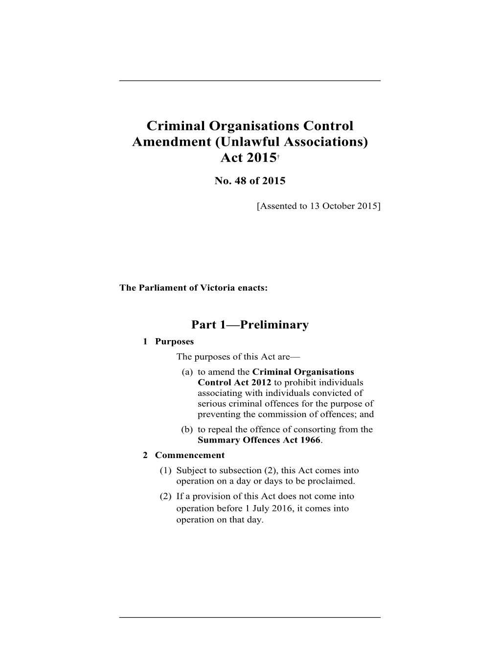 Criminal Organisations Control Amendment (Unlawful Associations) Act 2015